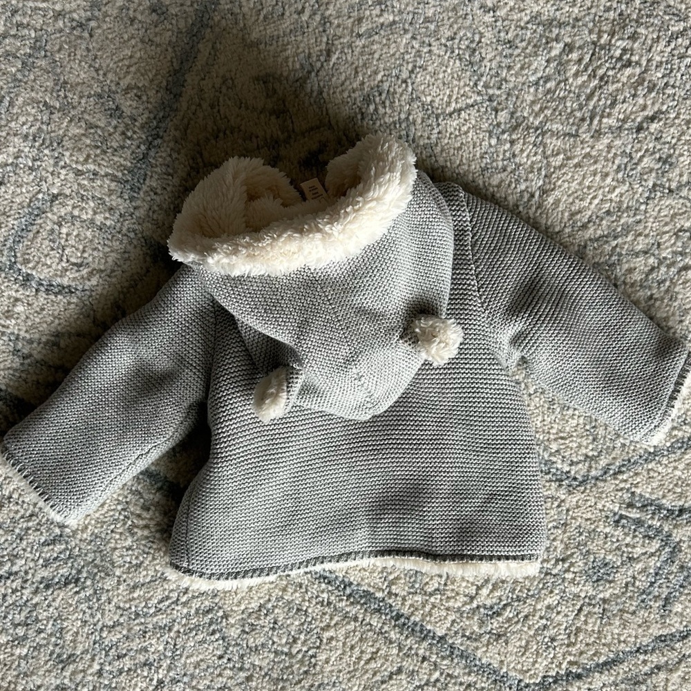 NWT Baby Gap Grey Cotton Sherpa Hooded Jacket size 6-12 months - Picture 7 of 13